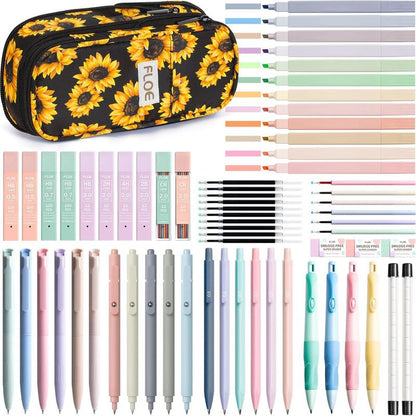 Aesthetic School Supplies with Cute Pencil Case, Pastel Highlighters Gel Pens Mechanical Pencils Set 0.5 0.7 & 2.0Mm, Office Back to School Supplies College Essentials Kit Student Stationary Set,Back to School Gift,Birthday'S Gift