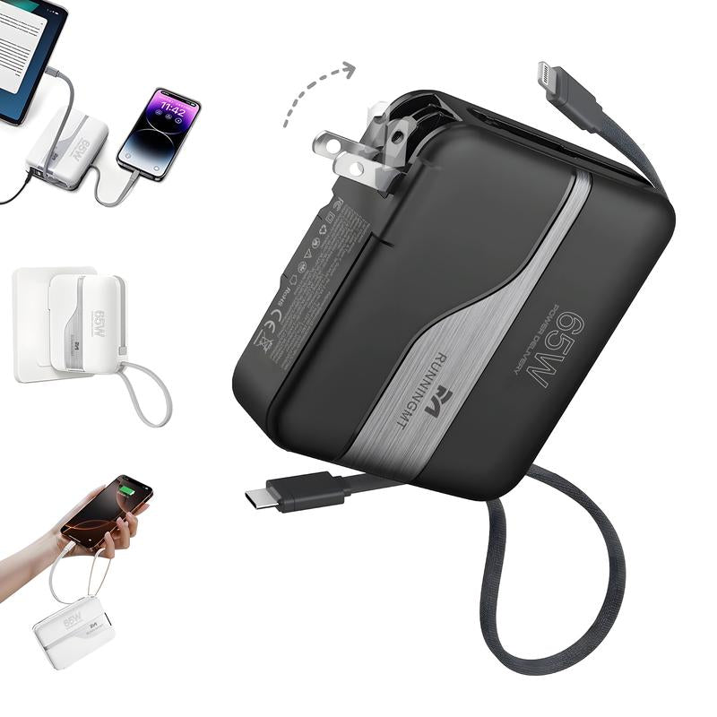 65W Fast Charging Portable Charger Power Bank with Built in Cables & AC Wall Plug,20000Mah External Battery Pack for Iphone 16/15/14/13/12 Pro, Ipad, Macbook Air, Samsung