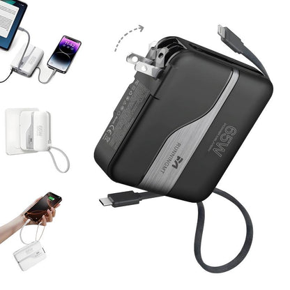 65W Fast Charging Portable Charger Power Bank with Built in Cables & AC Wall Plug,20000Mah External Battery Pack for Iphone 16/15/14/13/12 Pro, Ipad, Macbook Air, Samsung