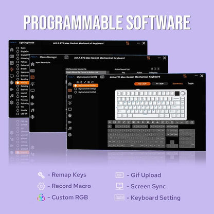Aula F75 MAX Gasket-Mounted Hot- Swappable Wireless Mechanical Keyboard with TFT Screen and Knob, Gift for Friend, Gaming Accessories