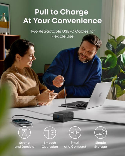 Anker Nano Charging Station, 7-In-1 USB-C Power Strip for Iphone 16, 2.3 Ft Anker Instacord Retractable Cable, 3 USB-C, 1 USB-A, 3 AC, 100W Fast Charging Desktop Accessory for Macbook, Home, Office