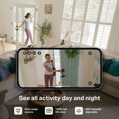 Myq Smart Indoor Security Camera – 1080P HD Video, Night Vision, Motion Detection, Wi-Fi, Two-Way Audio, Smartphone Control Lens