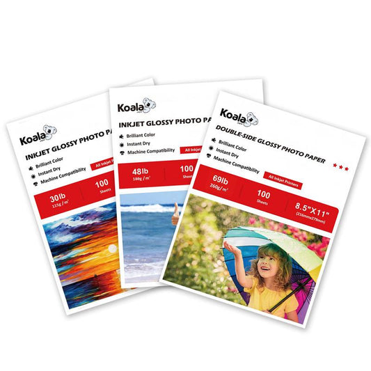 Koala Glossy Photo Paper Bundle – 3 Types (115Gsm/180Gsm/260Gsm Double-Sided) – 100 Sheets Each – Inkjet Printer Compatible"