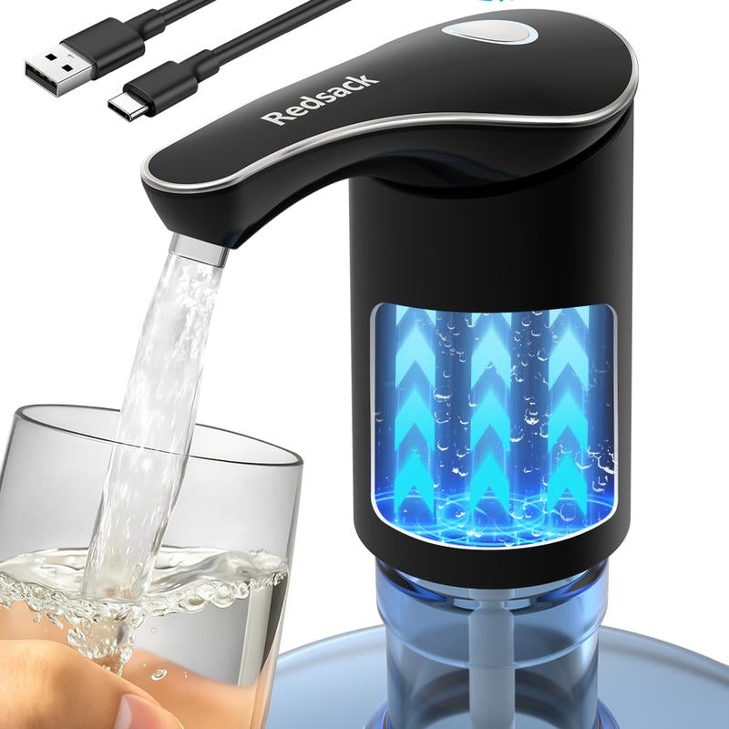 Rechargeable Water Dispenser Pump for 5 Gallon Bottle, Electric USB-C Large Flow Water Jug Dispenser, Portable Automatic Submersible Bottle Pump Silent Operation for Camping Home Office