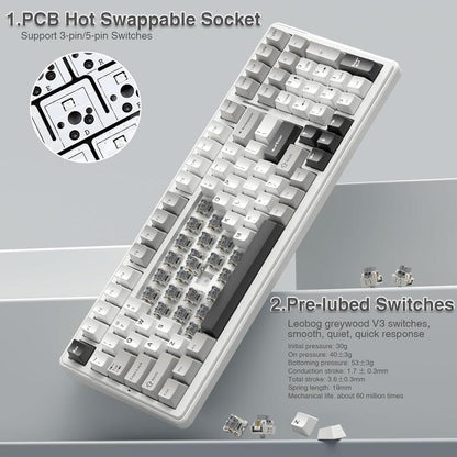 AULA F99 Wireless Mechanical Keyboard, Hot Swappable Custom Keyboard,Pre-Lubed Linear Switches,Gasket Structure,Rgb Backlit Gaming Keyboard (Blue&White)