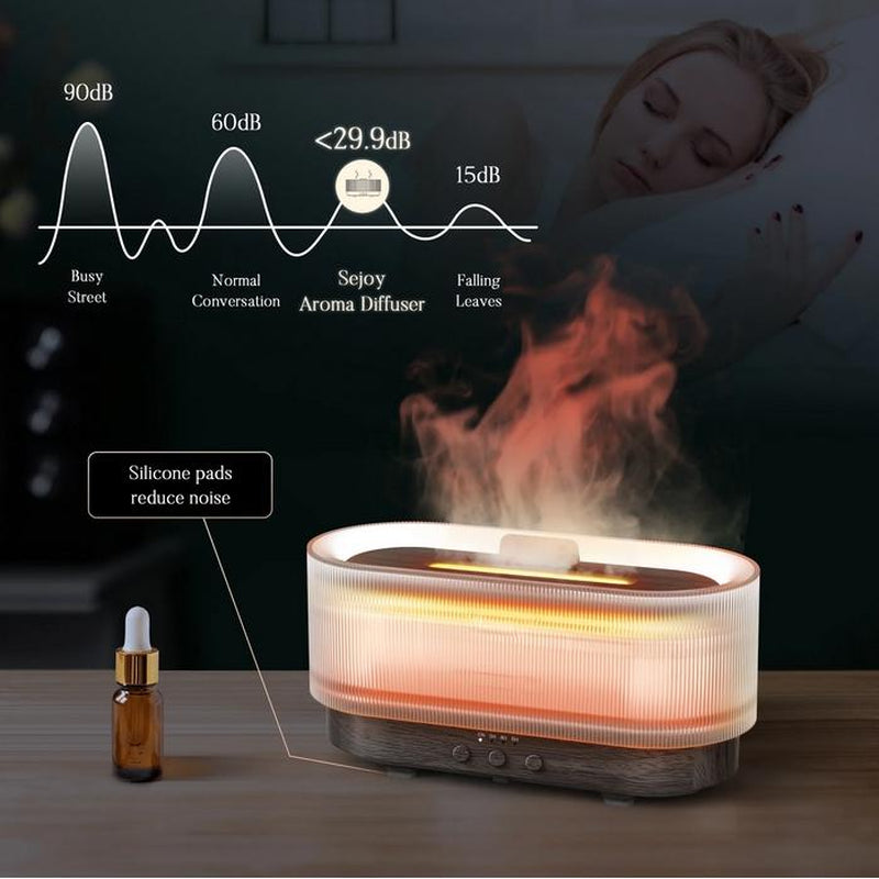 Sejoy Essential Oil Diffuser for Home Bedroom, 300Ml Cool Mist Humidifier with Flame Light, 6 Colors Changed, Dark Wood Grain