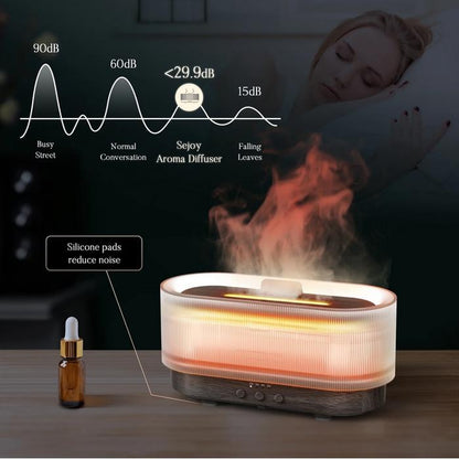 Sejoy Essential Oil Diffuser for Home Bedroom, 300Ml Cool Mist Humidifier with Flame Light, 6 Colors Changed, Dark Wood Grain