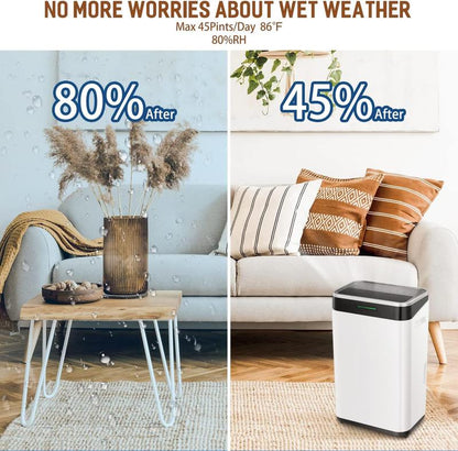 Xbeauty Home Dehumidifier, 50 Pint 4500 Square Feet Whole House Dehumidifier, Three LED Light Colors 4L Water Tank with Sleep Mode and Auto Defrost
