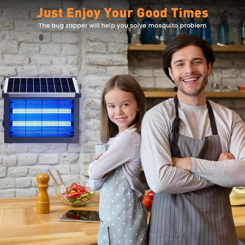 Bug Zapper Outdoor Solar Powered, Mosquito Zapper Indoor with 4500V High Powered, Electric Fly Zapper with Extension Cord and Grounding Bracket, Rechargeable Waterproof Mosquito Killer, Fly Zapper, Mosquito Killer, Electric Trap Ideal for Patio, Backyard