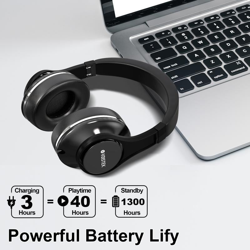 Bluetooth Headphones over Ear, 40H Playtime & 3D Music Modes, Wireless Headset with Mic, Hifi Stereo, Foldable & Lightweight, Deep Bass for Home, Office, Cellphone, PC, Etc.