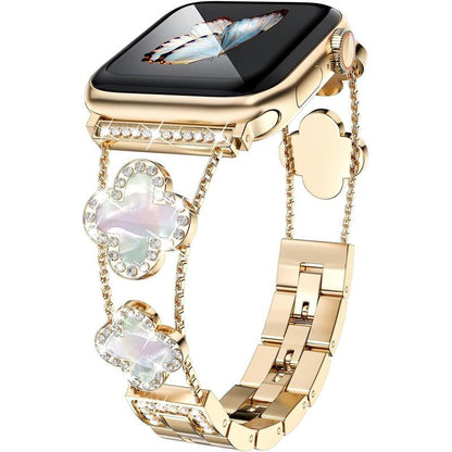 Four-Leaf Clover Diamond Metal Bands Add Sparkle to Your Watch for Apple Watch Series 10/9/8/7/6/5/4/3/2/1Se/Ultra Clover Simple and Stylish Compatible with 38Mm40Mm41Mm42Mm44Mm45Mm 46Mm49Mm Women'S Wear