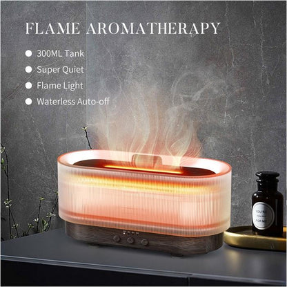 Sejoy Essential Oil Diffuser for Home Bedroom, 300Ml Cool Mist Humidifier with Flame Light, 6 Colors Changed, Dark Wood Grain