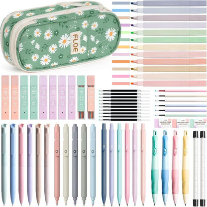 Aesthetic School Supplies with Cute Pencil Case, Pastel Highlighters Gel Pens Mechanical Pencils Set 0.5 0.7 & 2.0Mm, Office Back to School Supplies College Essentials Kit Student Stationary Set,Back to School Gift,Birthday'S Gift