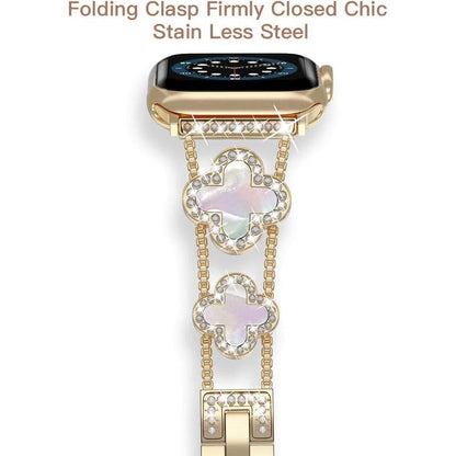 Four-Leaf Clover Diamond Metal Bands Add Sparkle to Your Watch for Apple Watch Series 10/9/8/7/6/5/4/3/2/1Se/Ultra Clover Simple and Stylish Compatible with 38Mm40Mm41Mm42Mm44Mm45Mm 46Mm49Mm Women'S Wear