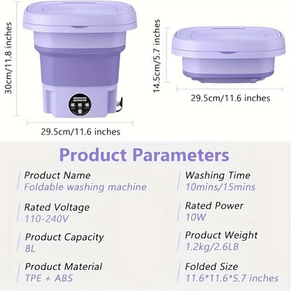 Portable Washing Machine, 8L Foldable Mini Washing Machine with Dryer for Babyclothes, Small Washing Machine with Laundry Basket for Underwear,, Socks, Pet Clothes, Small Ltems, Purple and Green