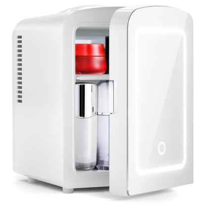 Makeup Fridge with Dimmable Mirror, 4L Mini Fridge for Bedroom, Car, Office & Dorm, Cooler & Warmer, Portable Small Refrigerator