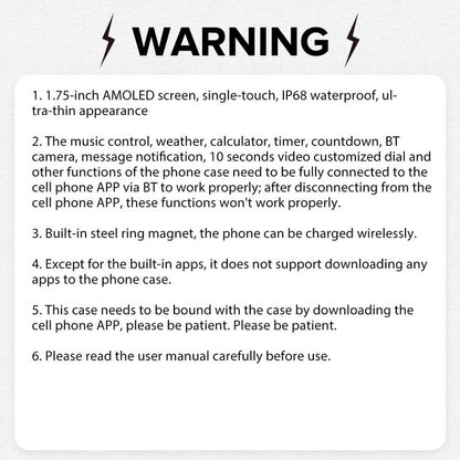 1. 75-Inch AMOLED HD Screen Phone Case, Magnetic Mobile Phone Wireless Charging, Ultra-Thin Design, BT Camera Real-Time Preview, BT Message, IP68 Waterproof, Music, Weather, Calculator, Timer, 10-Second Video Dial Customization, Practical Gadgets, Gift