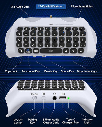 MENEEA Wireless Controller Keyboard for PS5, Bluetooth 3.0 Mini Portable Gamepad Chatpad with Built-In Speaker & 3.5MM Audio Jack for Playstation 5 Voice Chat Board for Messaging and Gaming Live Chat Console Smartphone