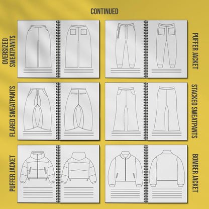 All in One Ez Sketchbook - Comes with 140 Pages with 75+ Mockups & 5 Freestyle Sketch Pages for Clothing Designers