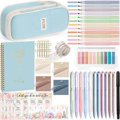 Aesthetic School Supplies with Cute Pencil Case, Pastel Highlighters Gel Pens Mechanical Pencils Set 0.5 0.7 & 2.0Mm, Office Back to School Supplies College Essentials Kit Student Stationary Set,Back to School Gift,Birthday'S Gift