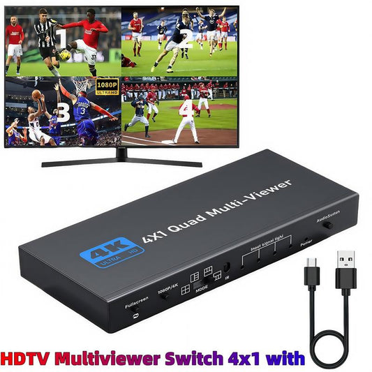4 PORT HDMI Quad Multi-Viewer 4 in 1 Out HDMI Switcher 1080P HDMI Seamless IR Control 3D Support 5 Modes for PC/STB/DVD Accessories HDMI To