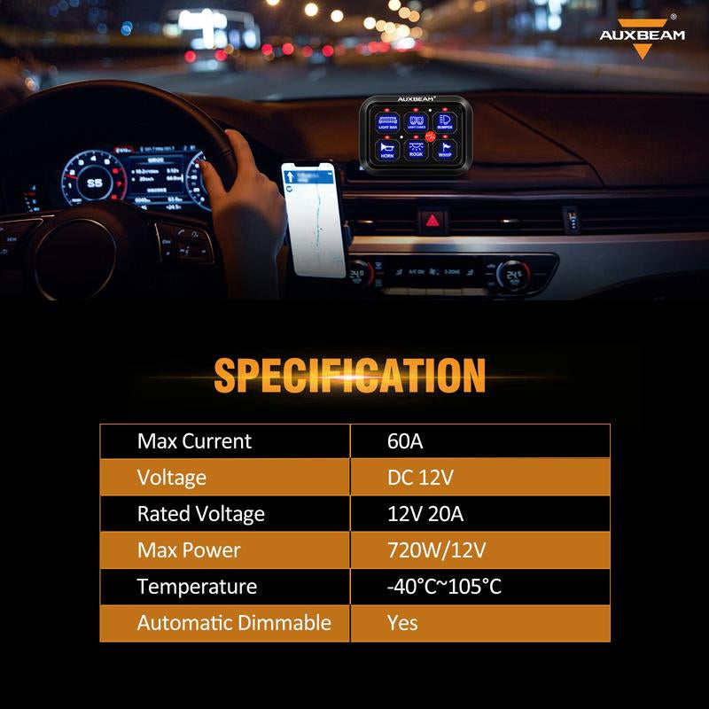 Auxbeam BC60 6 Gang Switch Panel Off-Road Light Controller