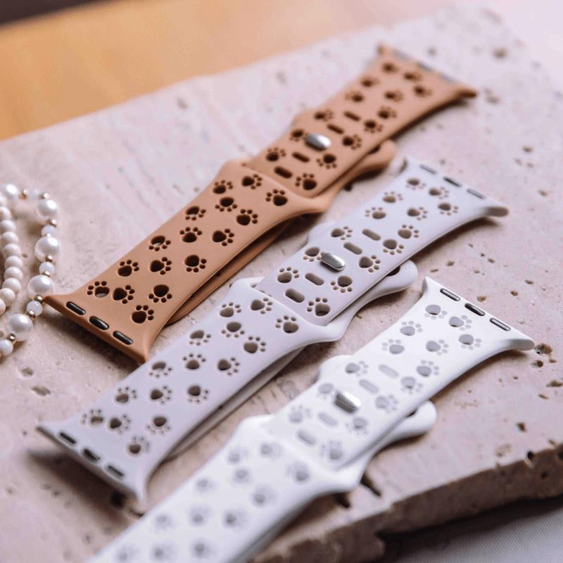 Animal Print Silicone Band for Apple Watch – Cute Paw Cutouts, Water-Resistant Sport Strap with Silver Pin, Soft & Comfy Fit for Pet Lovers