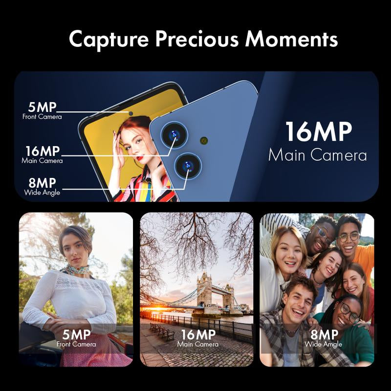 NUU N20 Basic Cell Phone Android 14 Unlocked for T-Mobile and More ,12GB( 6GB RAM + 6GB Virtual RAM )/128GB, Perfect for Teenagers, Dual SIM 4G, Octa-Core 6.6" 90Hz HD+, Fingerprint 1 Year USA Warranty