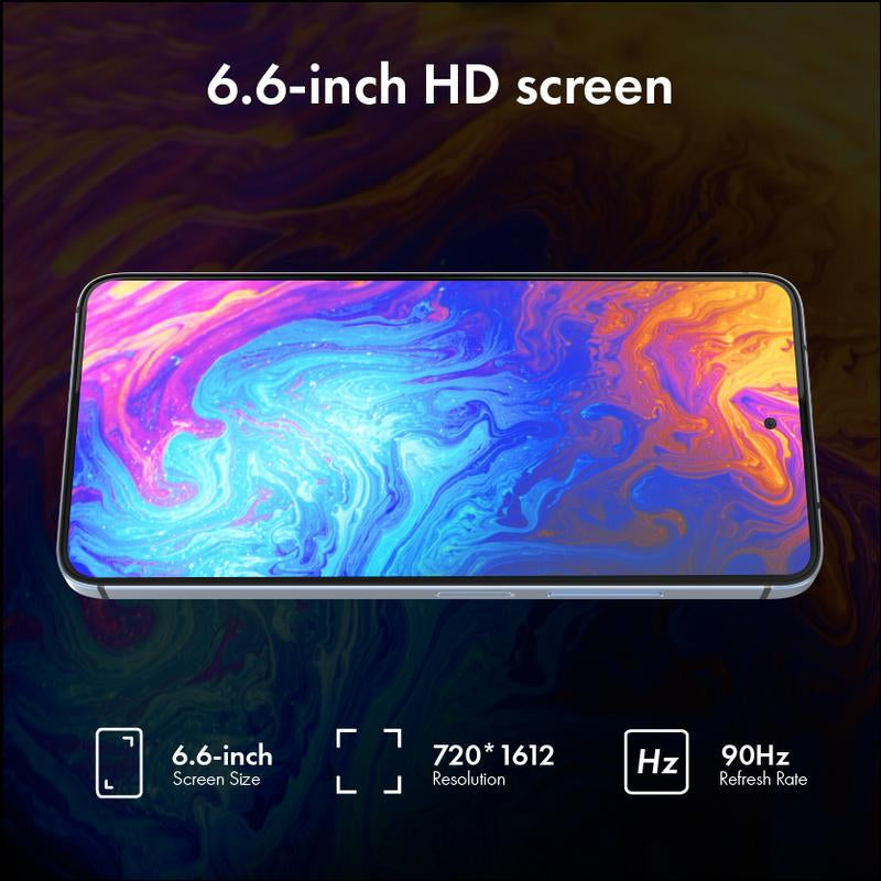 NUU N20 Basic Cell Phone Android 14 Unlocked for T-Mobile and More ,12GB( 6GB RAM + 6GB Virtual RAM )/128GB, Perfect for Teenagers, Dual SIM 4G, Octa-Core 6.6" 90Hz HD+, Fingerprint 1 Year USA Warranty