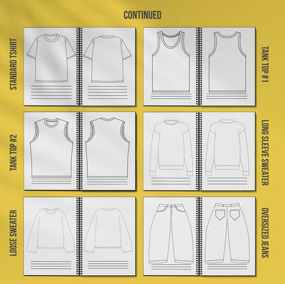 All in One Ez Sketchbook - Comes with 140 Pages with 75+ Mockups & 5 Freestyle Sketch Pages for Clothing Designers