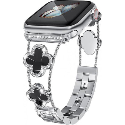 Four-Leaf Clover Diamond Metal Bands Add Sparkle to Your Watch for Apple Watch Series 10/9/8/7/6/5/4/3/2/1Se/Ultra Clover Simple and Stylish Compatible with 38Mm40Mm41Mm42Mm44Mm45Mm 46Mm49Mm Women'S Wear