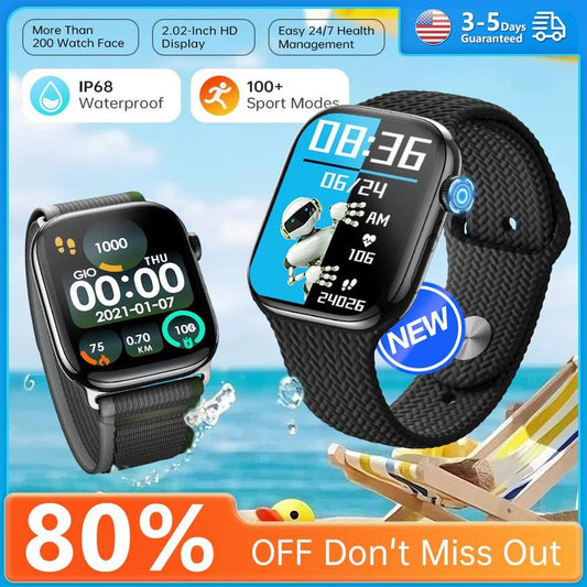 Ultimate Fitness Smartwatch W 2.02" Touchscreen, Heart Rate & Sleep Monitor, Waterproof, Sleek Black Aluminium Frame, All-Day Comfort, Long Battery Life – Ideal for Active Men & Women