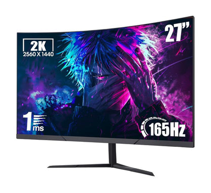 Rehisk 27'' 2K QHD 165Hz Curved Gaming Monitor - 2560P, 1Ms IPS Panel, Adaptivesync, Ultra-Thin Bezel, Tilt Adjustable