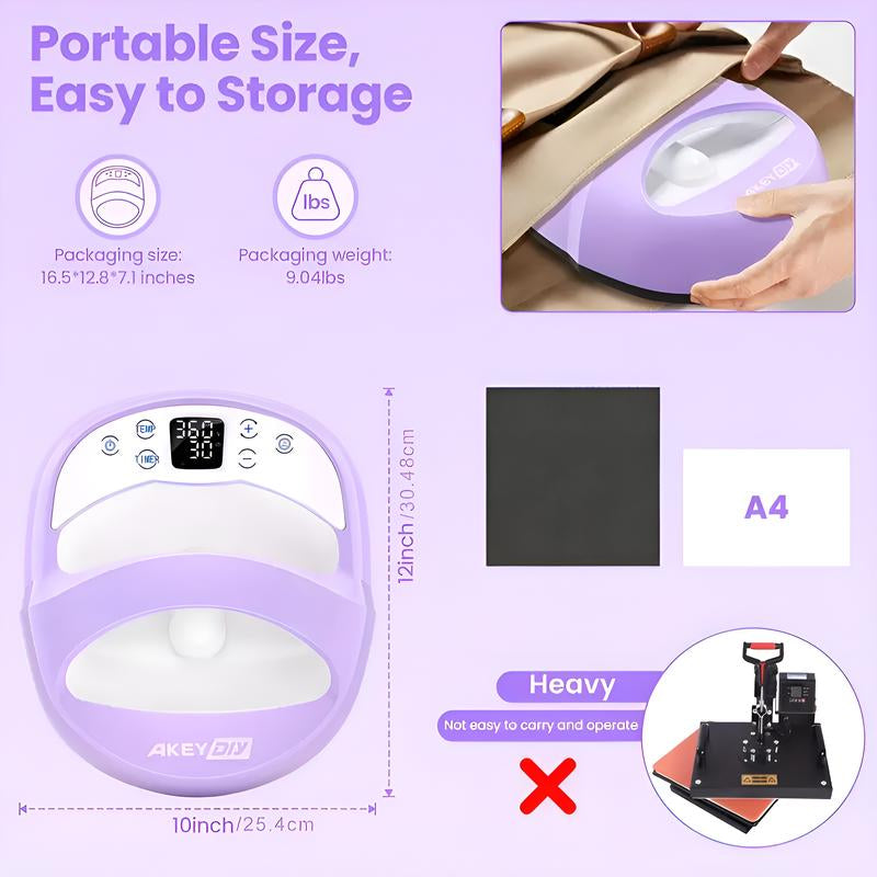 AKEYDIY 12×10 Inches Portable Heat Press Machine, Hand Free Easy Press Printing Machine with LCD Screen, Multifunctional Heat Transfer Sublimation Machine for T-Shirts/Tote Bags/ Pillows/Aprons, Purple/Pink