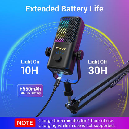 TONOR TCX3 Gaming Microphone for Xbox - RGB Condenser Streaming Mic with One Tap Mute, Long Battery Life, Fast Charging, Compatible with Capture Card
