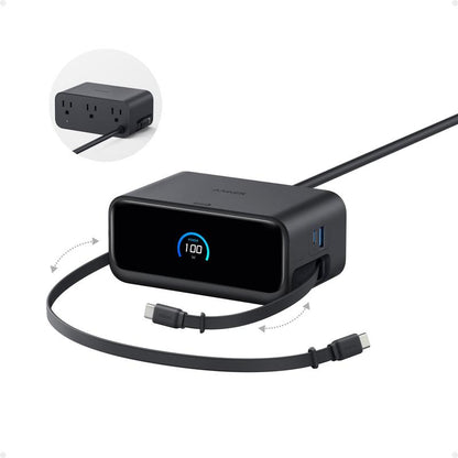 Anker Nano Charging Station, 7-In-1 USB-C Power Strip for Iphone 16, 2.3 Ft Anker Instacord Retractable Cable, 3 USB-C, 1 USB-A, 3 AC, 100W Fast Charging Desktop Accessory for Macbook, Home, Office