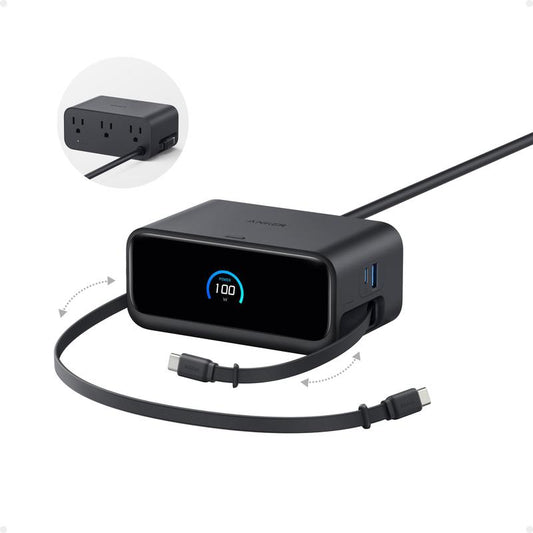 Anker Nano Charging Station, 7-In-1 USB-C Power Strip for Iphone 16, 2.3 Ft Anker Instacord Retractable Cable, 3 USB-C, 1 USB-A, 3 AC, 100W Fast Charging Desktop Accessory for Macbook, Home, Office