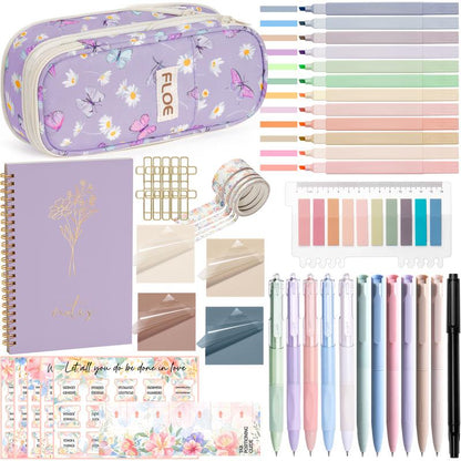 Aesthetic School Supplies with Cute Pencil Case, Pastel Highlighters Gel Pens Mechanical Pencils Set 0.5 0.7 & 2.0Mm, Office Back to School Supplies College Essentials Kit Student Stationary Set,Back to School Gift,Birthday'S Gift