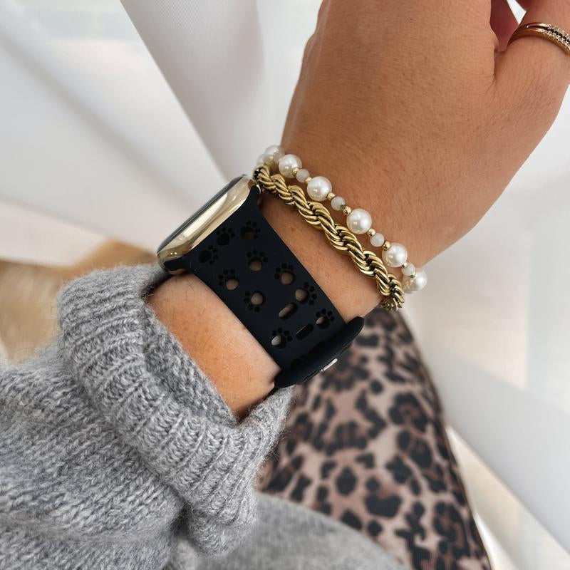 Animal Print Silicone Band for Apple Watch – Cute Paw Cutouts, Water-Resistant Sport Strap with Silver Pin, Soft & Comfy Fit for Pet Lovers