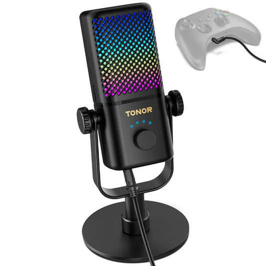 TONOR TCX3 Gaming Microphone for Xbox - RGB Condenser Streaming Mic with One Tap Mute, Long Battery Life, Fast Charging, Compatible with Capture Card