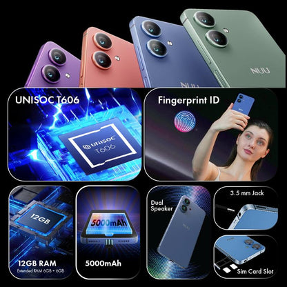 NUU N20 Basic Cell Phone Android 14 Unlocked for T-Mobile and More ,12GB( 6GB RAM + 6GB Virtual RAM )/128GB, Perfect for Teenagers, Dual SIM 4G, Octa-Core 6.6" 90Hz HD+, Fingerprint 1 Year USA Warranty