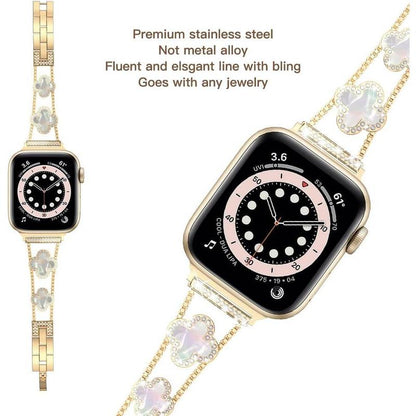 Four-Leaf Clover Diamond Metal Bands Add Sparkle to Your Watch for Apple Watch Series 10/9/8/7/6/5/4/3/2/1Se/Ultra Clover Simple and Stylish Compatible with 38Mm40Mm41Mm42Mm44Mm45Mm 46Mm49Mm Women'S Wear