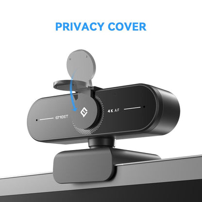 EMEET C60E 4K Ultra HD Webcam with Auto Focus 73° FOV for PC Gaming Switch2 Computer Camera 4K@30Fps 1080P@60Fps Fast Autofocus Auto Light Correction Plug & Play with Privacy Cover for Streaming Working Gaming