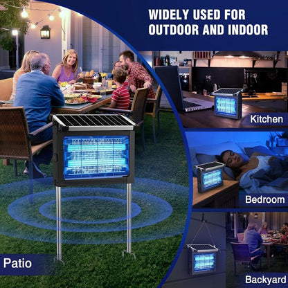 Bug Zapper Outdoor Solar Powered, Mosquito Zapper Indoor with 4500V High Powered, Electric Fly Zapper with Extension Cord and Grounding Bracket, Rechargeable Waterproof Mosquito Killer, Fly Zapper, Mosquito Killer, Electric Trap Ideal for Patio, Backyard