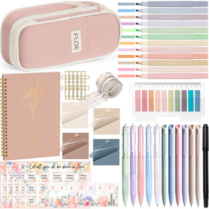 Aesthetic School Supplies with Cute Pencil Case, Pastel Highlighters Gel Pens Mechanical Pencils Set 0.5 0.7 & 2.0Mm, Office Back to School Supplies College Essentials Kit Student Stationary Set,Back to School Gift,Birthday'S Gift