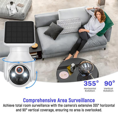 1080P Wifi Security Camera with Solar Panel, Wireless Outdoor, Camera for Home Security, Battery Powered, Pan Tilt, AI Motion Detection, Night Vision, 2-Way Talk, IP65, Cloud Storage, Human Detection, 2.4Ghz Only