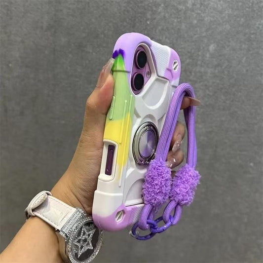 Dazzling New Ip16Promax Phone Case - Double Ring Thickened 15, Super Anti-Fall Protection, 14 Silicone, Purple Lanyard Cover, Smartphone Cover Protector Screen Protector Cellphone Protective Casing Shockproof