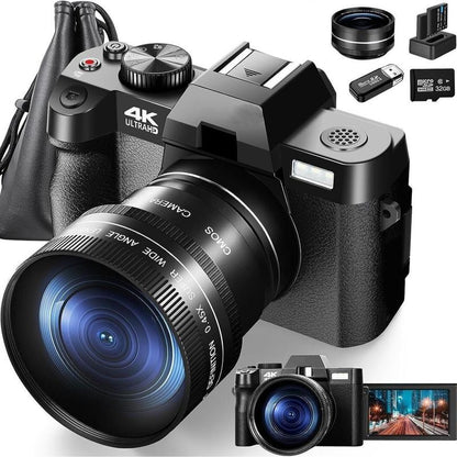 4K Digital Cameras for Photography, 48MP Vlogging Camera for Youtube with Wifi, 180° Flip Screen Compact Camera with Flash