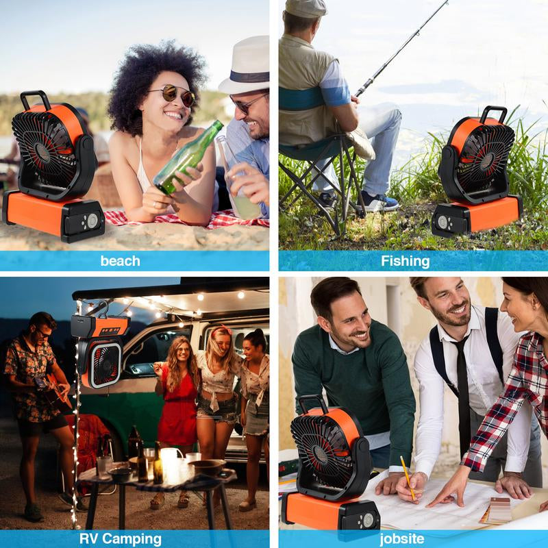 Battery Powered Fan Portable Rechargeable with Bluetooth Stereo,270°Pivot Battery Operated Fans Camping with LED Light & Hook,Usb Personal Outdoor Camping for Tent, Travel Ventiladores Recargables Para Cuba Large Adventure Speed Desk Head Pool Camp