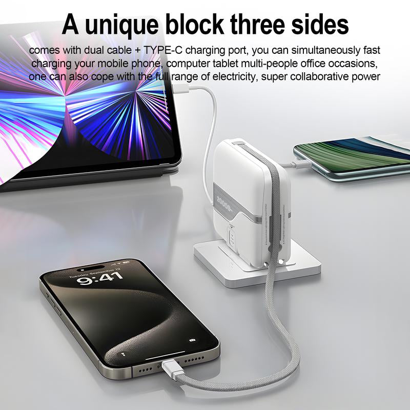 65W Fast Charging Portable Charger Power Bank with Built in Cables & AC Wall Plug,20000Mah External Battery Pack for Iphone 16/15/14/13/12 Pro, Ipad, Macbook Air, Samsung